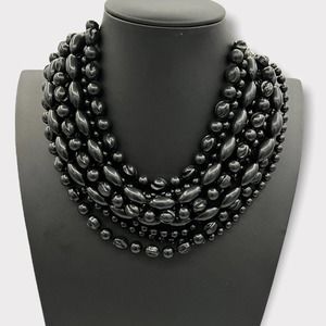 Multi-strand Choker, Matte Black Layered Necklace